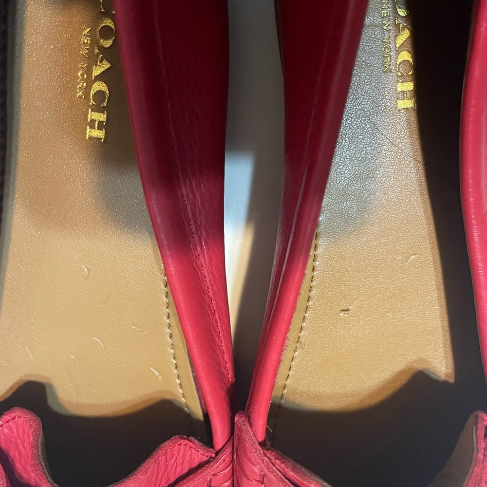Coach Women's Bold Red Leather Loafers - Picture 6 of 7
